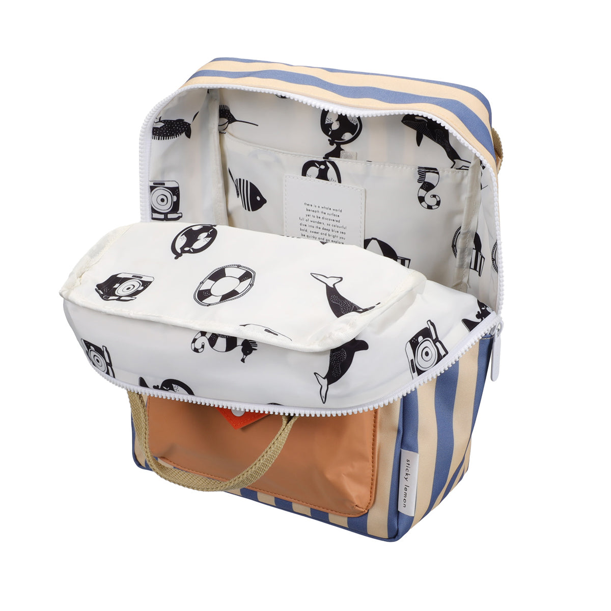 Backpack Medium • Envelope • Wonders Of The Deep Sea  •  Blue Whale Sandy Sea Stripes