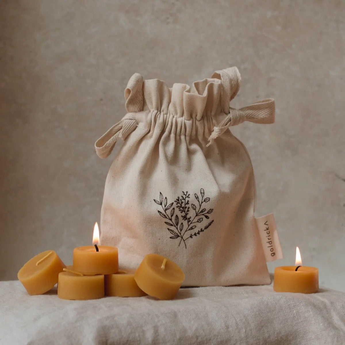 Goldricks Beeswax Tealights in Cloth Bag