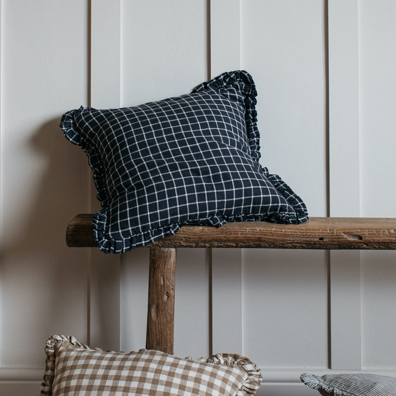 Oli Ruffle Cushion - Midnight Grid 40 x 40 cm