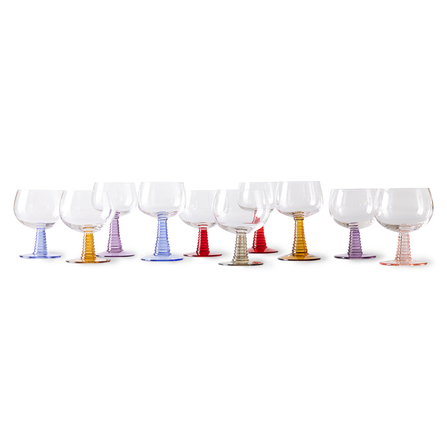 Swirl Wine Glass Mixed Colours Set of Four Low