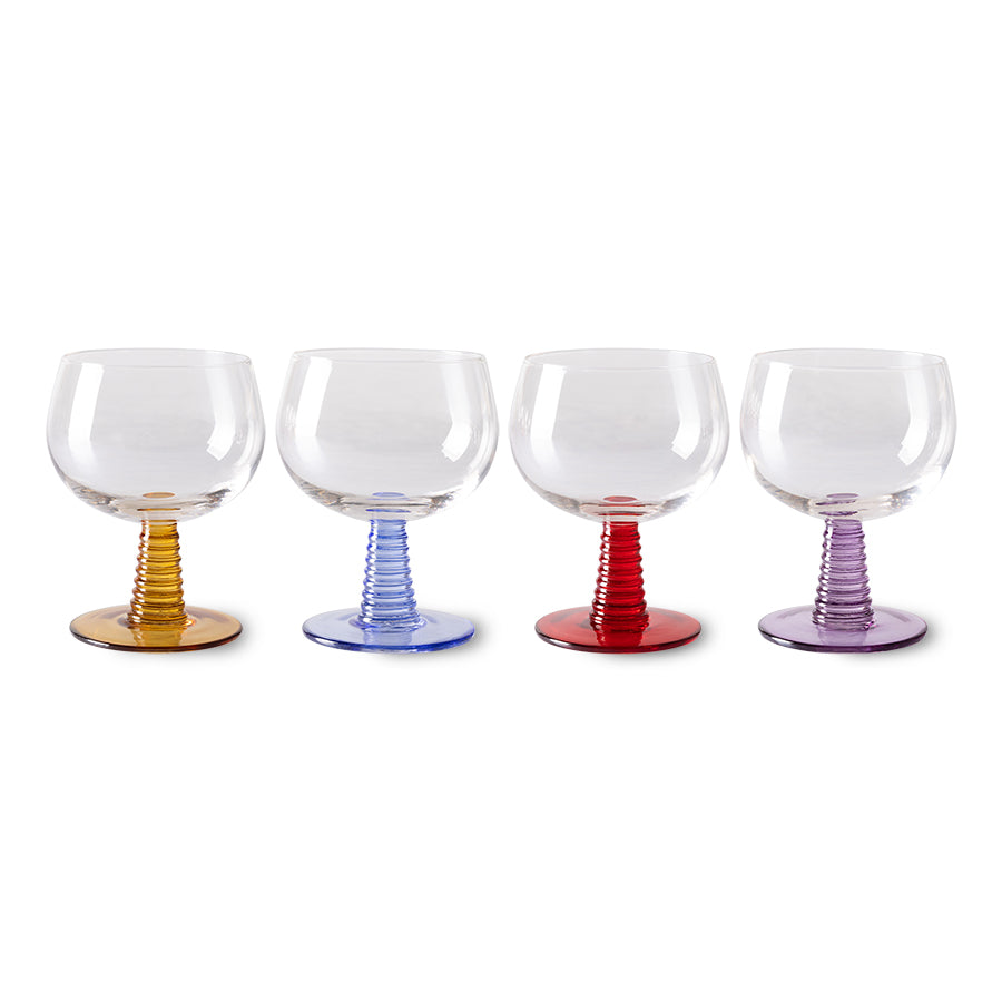 Swirl Wine Glass Mixed Colours Set of Four Low