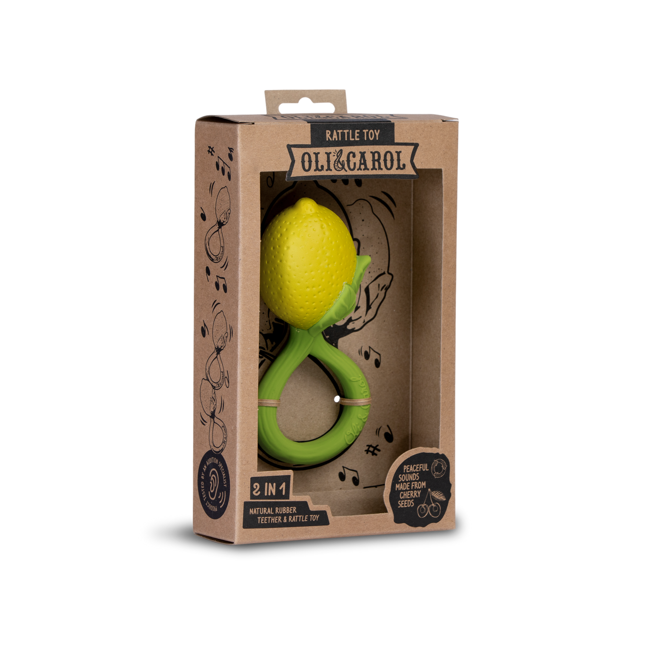 Lemon Rattle Toy - Natural Rubber Baby Rattle Oli&Carol