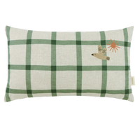 Thumbnail for Nobodinoz Rectangular cushion in French linen Vibes M Green Windowpane Bird