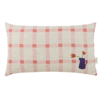 Thumbnail for Nobodinoz Rectangular cushion in French linen Vibes M Pink Windowpane Tulips