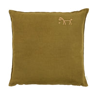 Thumbnail for Embroidered square cushion L1N0 in washed French linen Moss Green