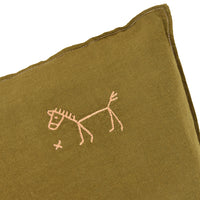 Thumbnail for Embroidered square cushion L1N0 in washed French linen Moss Green