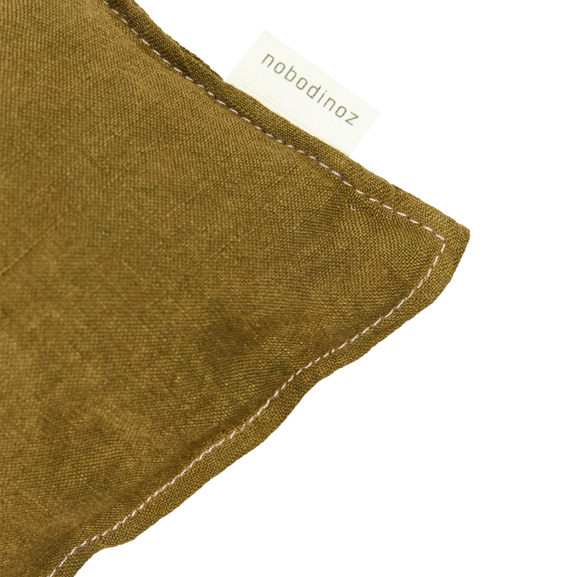 Embroidered square cushion L1N0 in washed French linen Moss Green