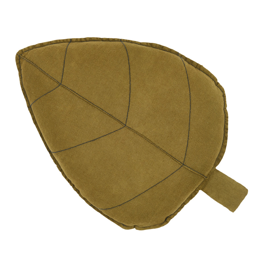 Linen Français Leaf Cushion - Moss Green