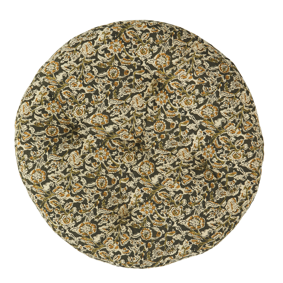 Round Cotton Chair Pad Olive Mustard