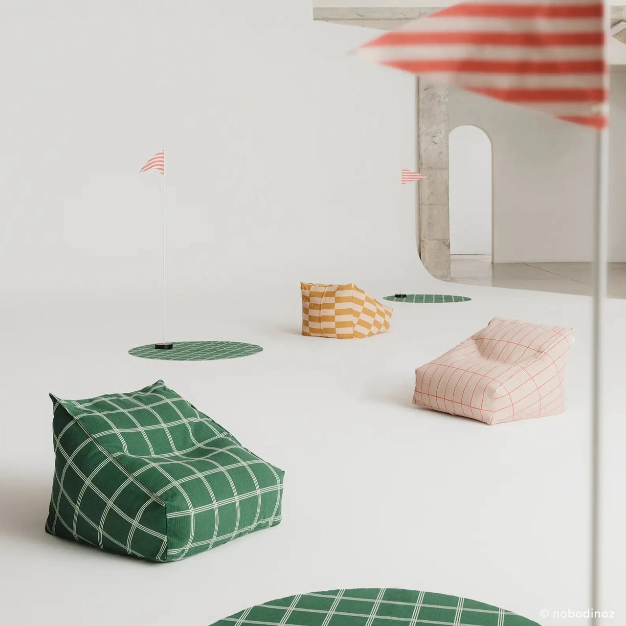 Armchair Beanbag Vibes Green White Windowpane