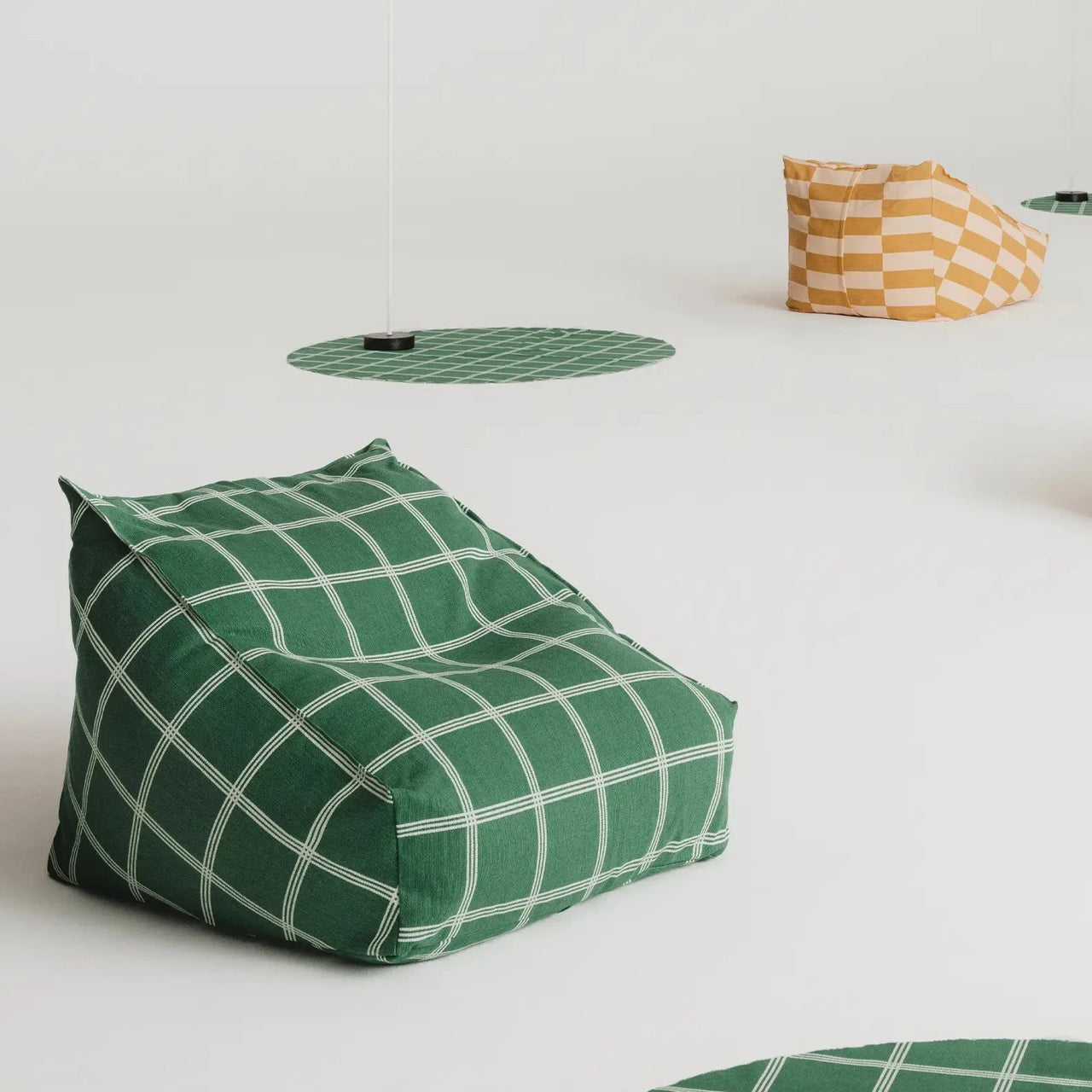 Armchair Beanbag Vibes Green White Windowpane