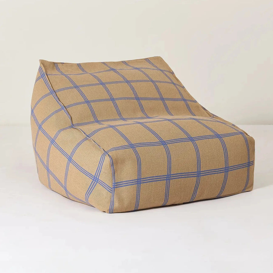 Armchair Beanbag Vibes Brown Blue Windowpane