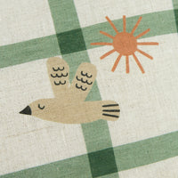 Thumbnail for Nobodinoz Rectangular cushion in French linen Vibes M Green Windowpane Bird