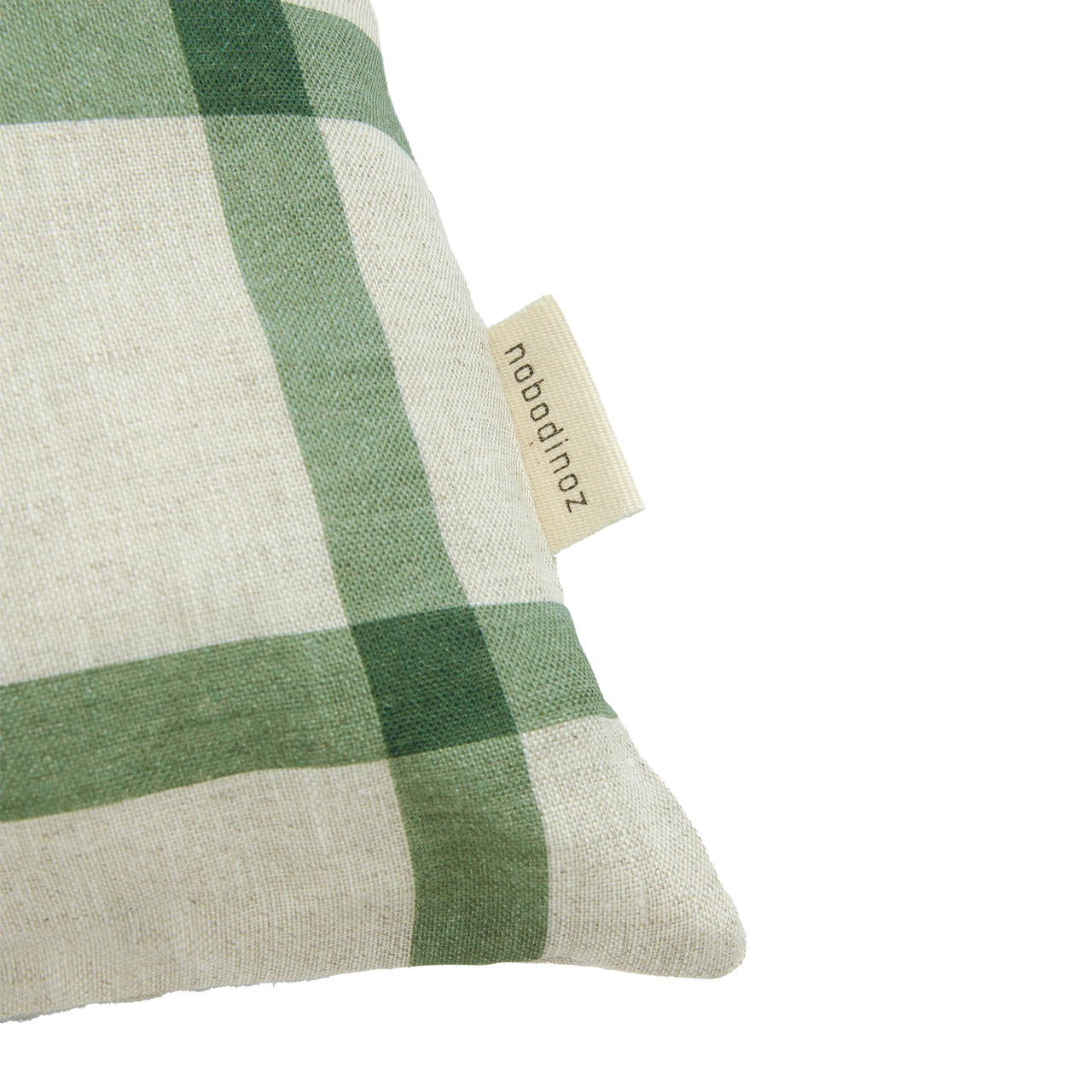 Nobodinoz Rectangular cushion in French linen Vibes M Green Windowpane Bird