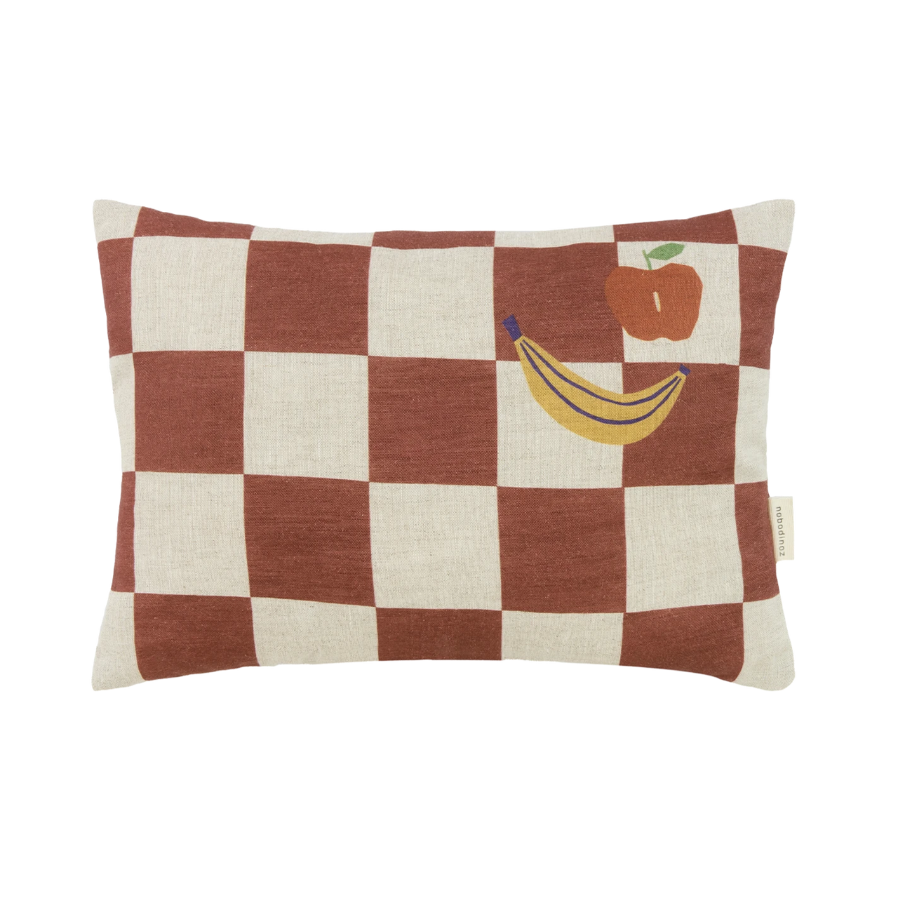 Vibes Linen Cushion Maroon Checks Fruit