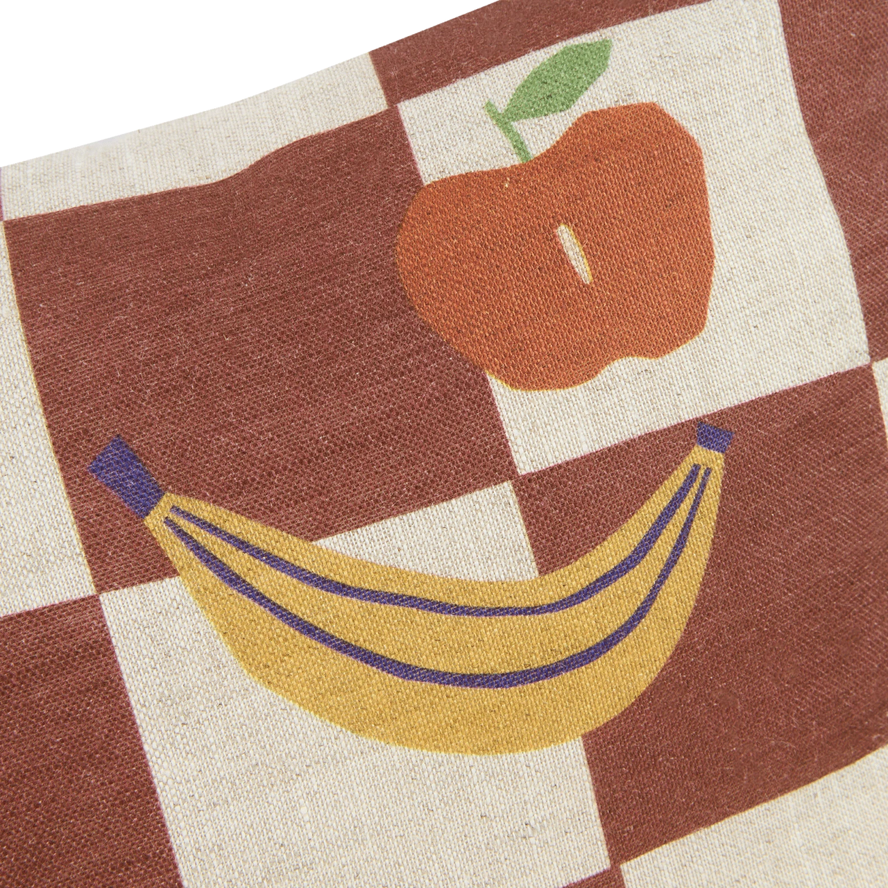 Vibes Linen Cushion Maroon Checks Fruit