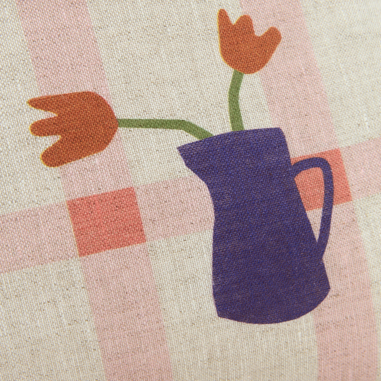 Nobodinoz Rectangular cushion in French linen Vibes M Pink Windowpane Tulips