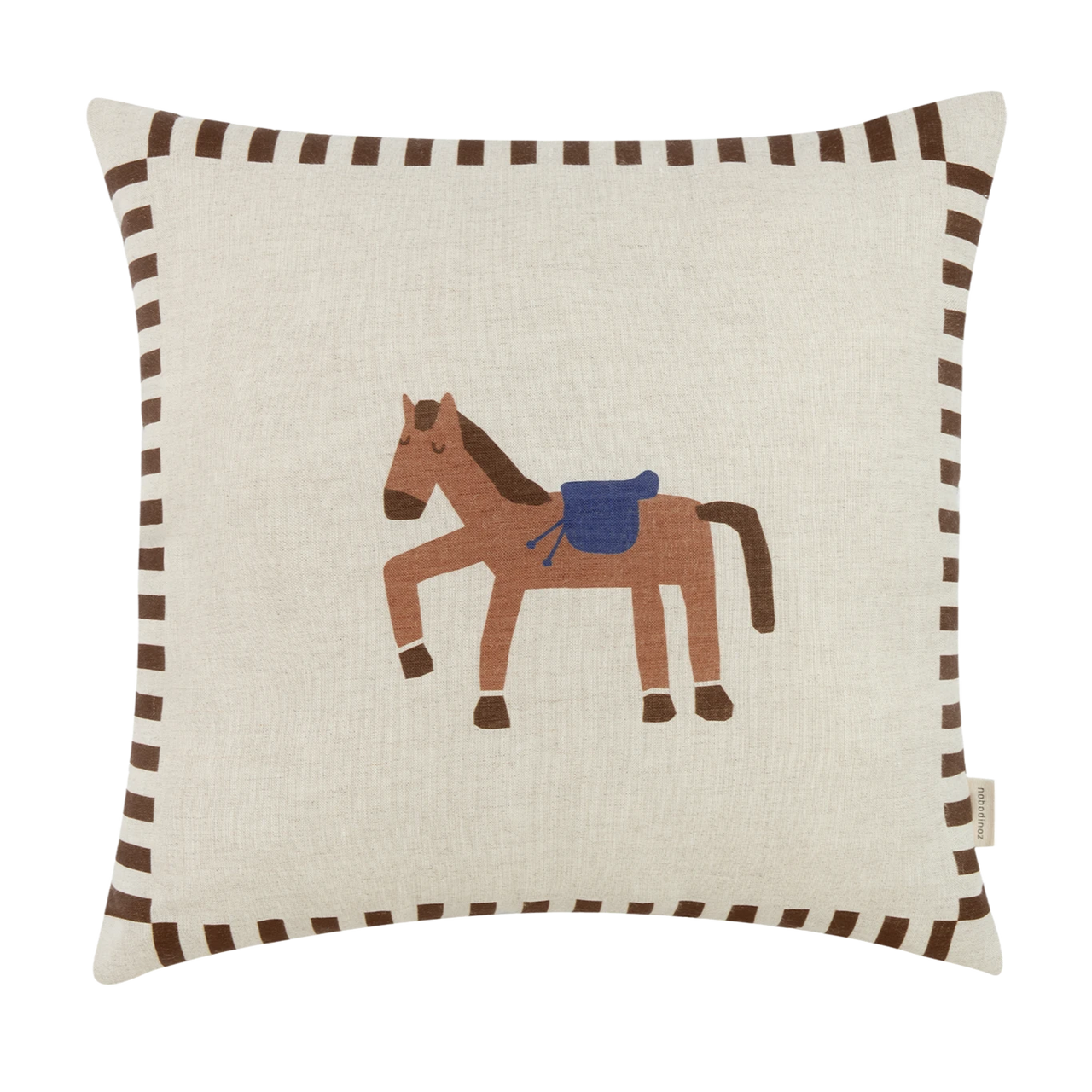 Nobodinoz Square cushion in French linen Vibes Charcoal Stripes Horse