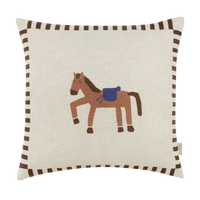 Thumbnail for Nobodinoz Square cushion in French linen Vibes Charcoal Stripes Horse