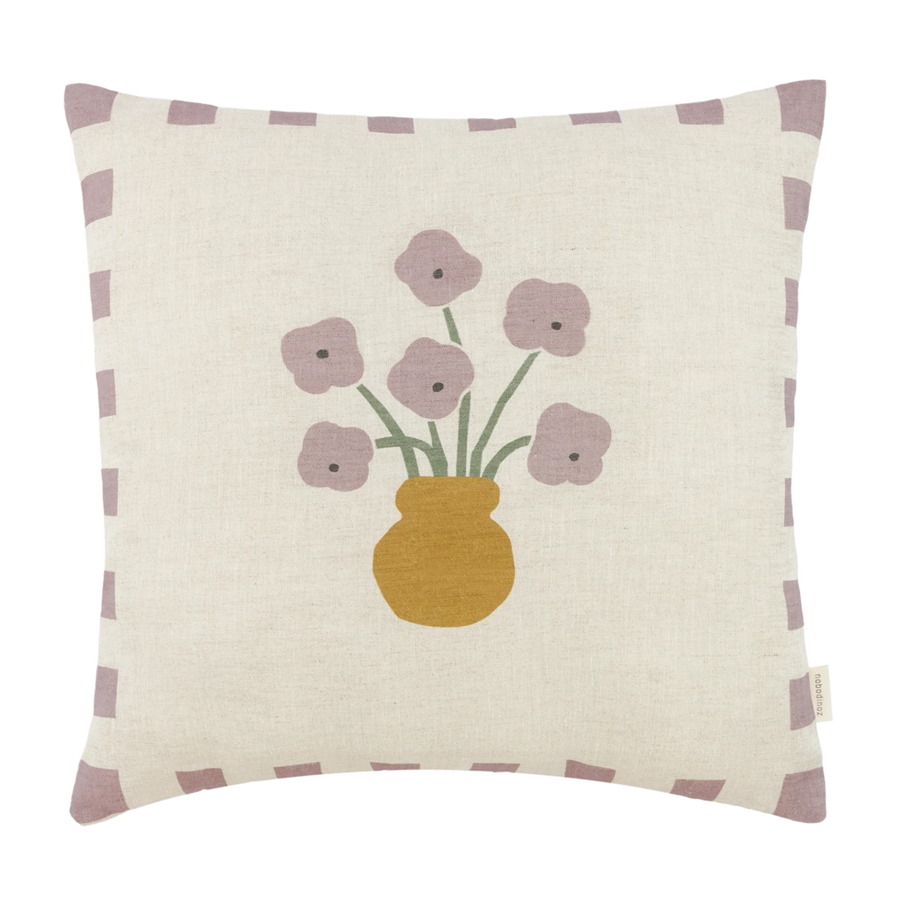 Nobodinoz Square cushion in French linen Vibes Lilac Check Flowers