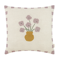 Thumbnail for Nobodinoz Square cushion in French linen Vibes Lilac Check Flowers