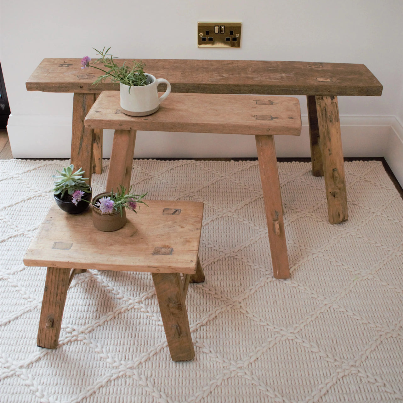 Natural Small Recycled Teak Stool