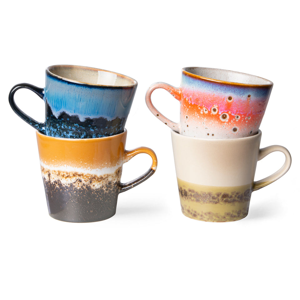 HKliving Ceramic 70's Ristretto Mugs - Set of 4 Pieces